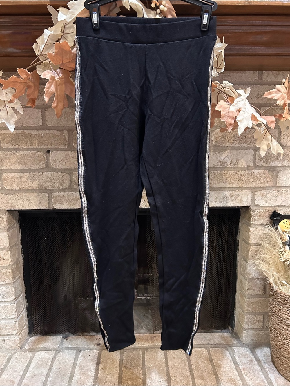 Zara Black Leggings with Silver Side Stripes EUC